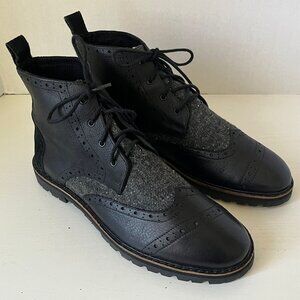 TOMS Men's Brogue Leather Ankle Boots – Black – Size 9.5